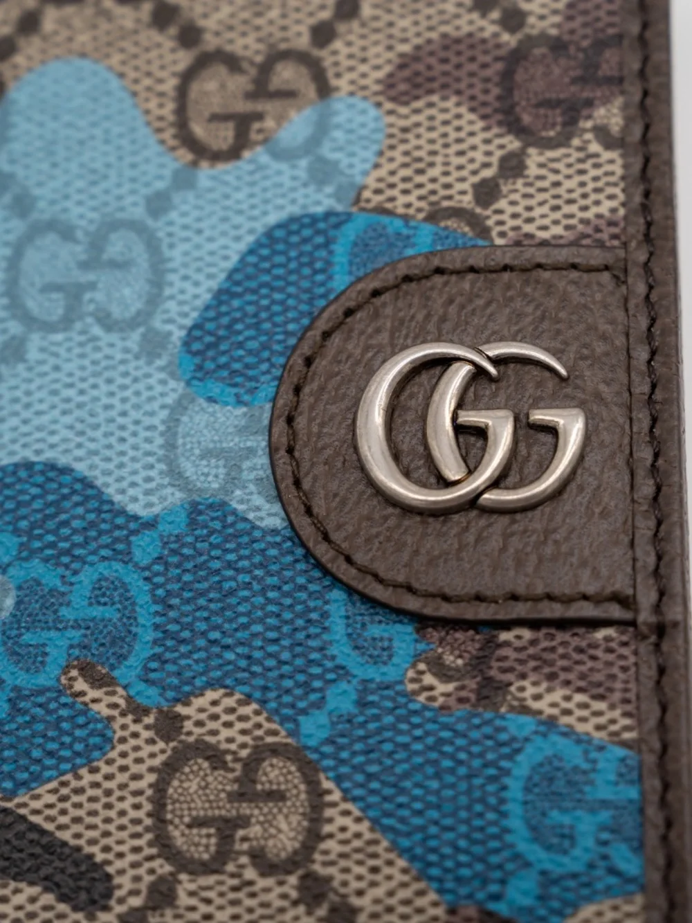 Gucci Long Card Case Wallet GG Monogram Marbled Blue Camo Canvas